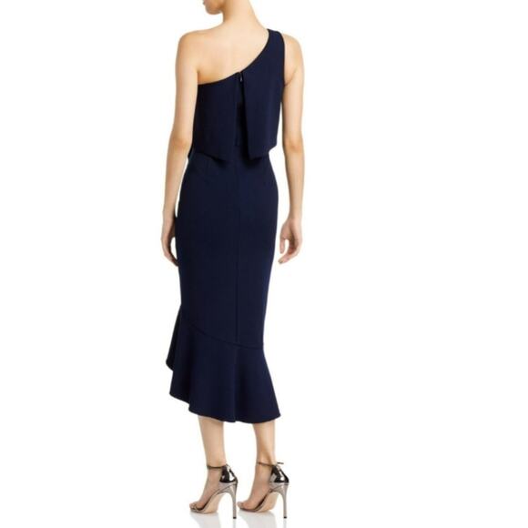 Aqua Dress Women's Size 0 Navy Blue One Shoulder Midi Cocktail Party - Picture 2 of 8